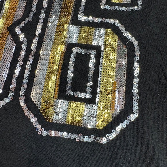 Victoria's Secret PINK Bling 86 Varsity Long Sleeve Sequin T Shirt Black XS READ - Picture 13 of 13